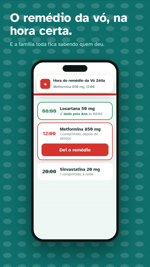 App do remédio da vó: horários do dia e aviso de que está na hora